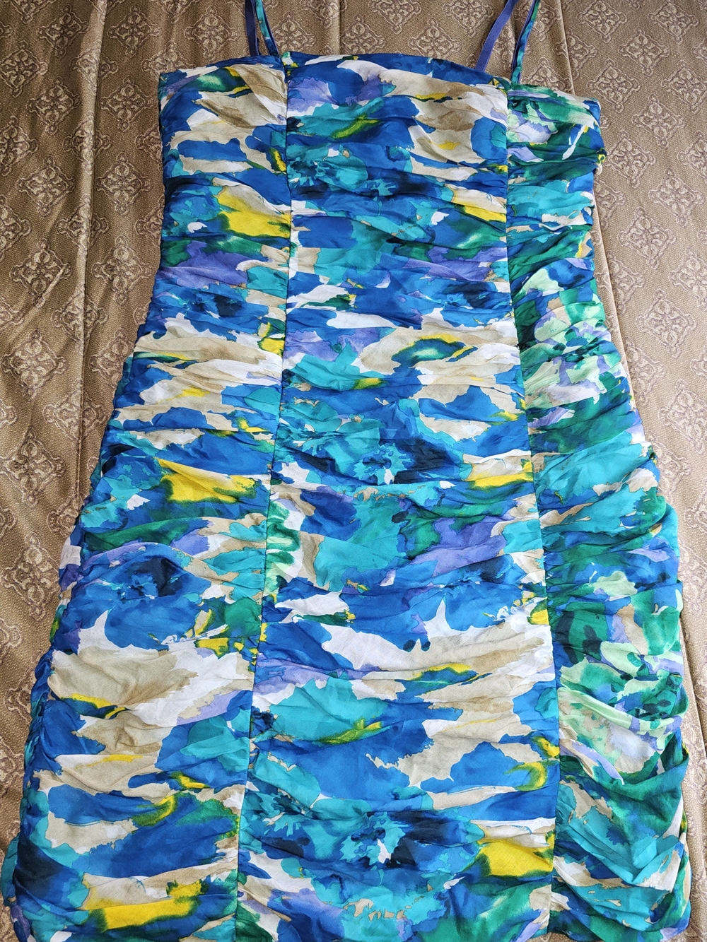 Calvin Klein Blue, Teal & Yellow Watercolor-Print Mini Dress